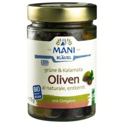 Olivy zelen a Kalamata bez kstok s oreganom 175g bio MANI
